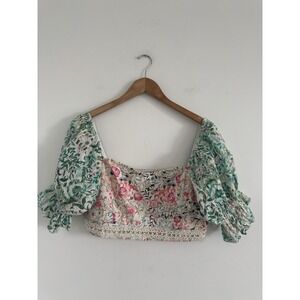 Hemant and Nandita Top Womens Large  Floral Eyelet Crop
